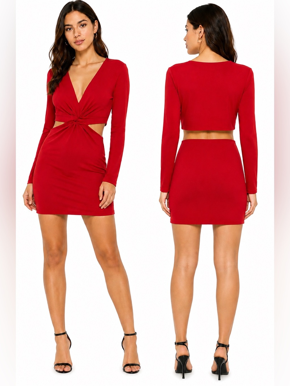 Express Red Cutout Twist Front Long Sleeve Mini Dress Size Large L
